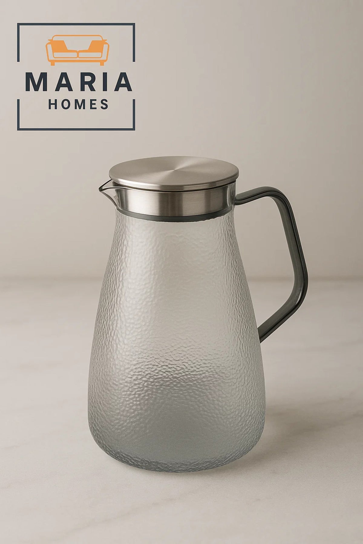 Textured Smoke Gray Glass Water Pitcher with Stainless Steel Lid Ð 1.3 Liter
