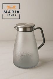 Textured Smoke Gray Glass Water Pitcher with Stainless Steel Lid Ð 1.3 Liter