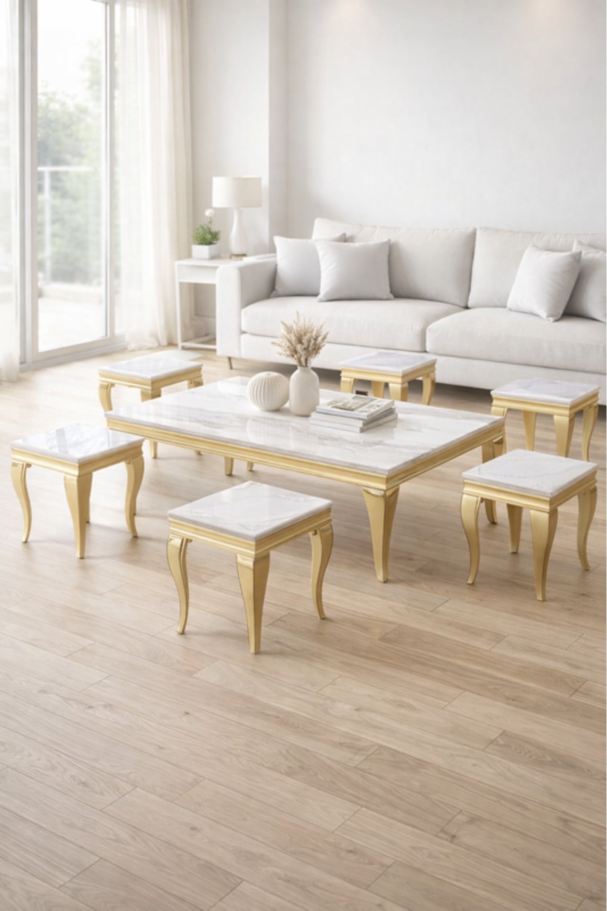 Luxury Gold Marble Coffee Table Set 1+6 √ê Royal Classic Design