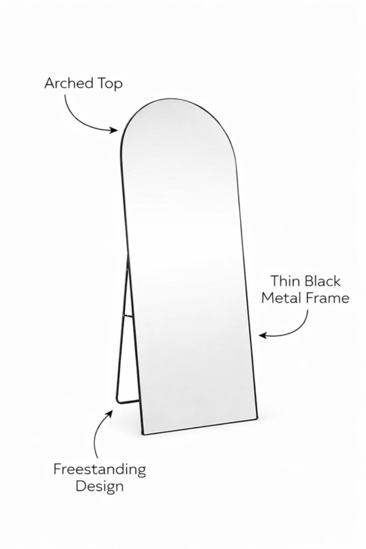 Black Arch Standing Floor Mirror 180x80cm Full Length Bedroom black arch standing