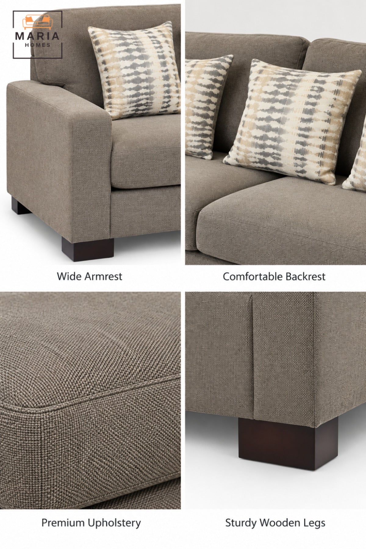 Modern 3 Seater Upholstered Sofa with Deep Cushioned Seats, Supportive Backrest, Wide Armrests & Decorative Pillows for Living Room and Lounge