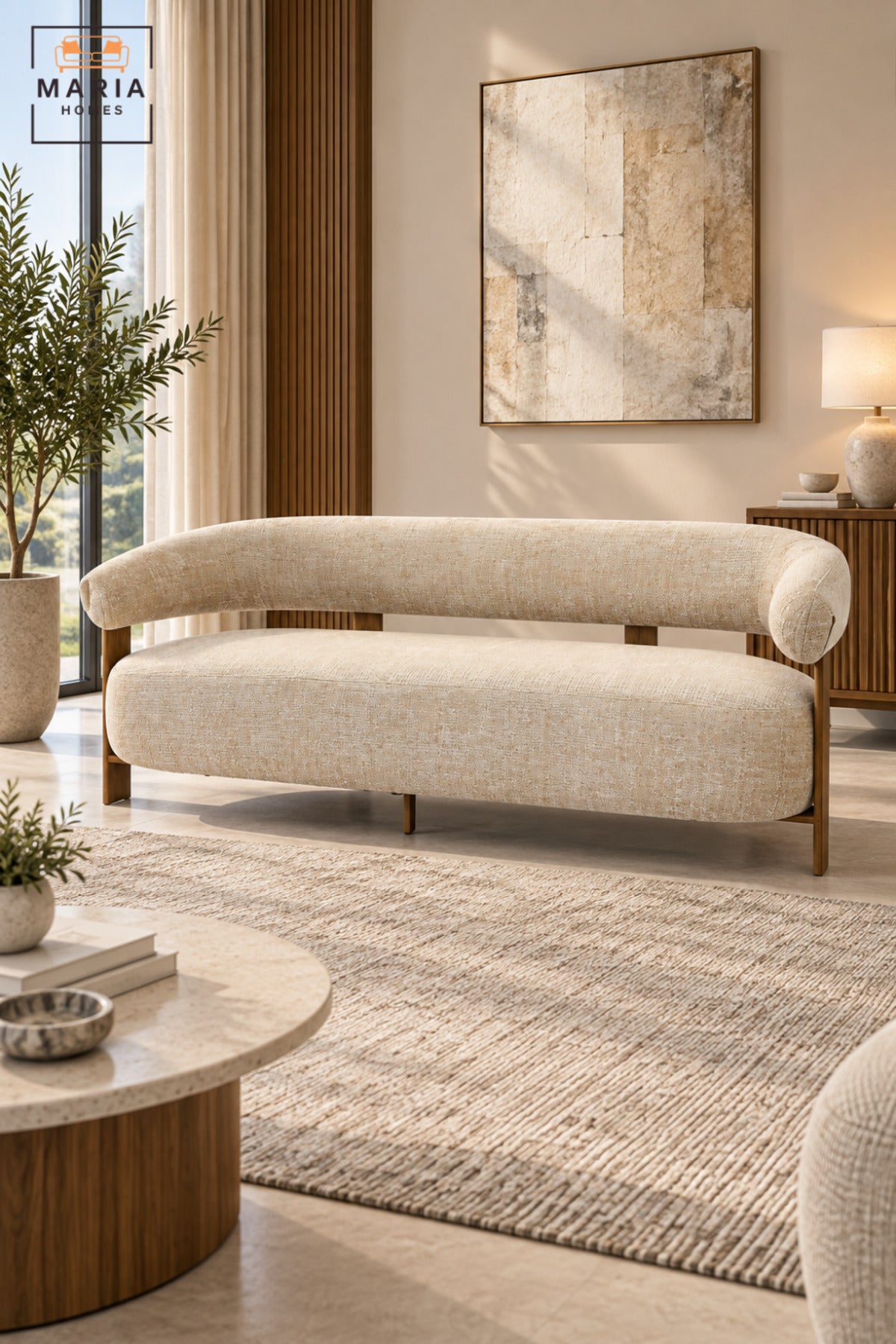 Modern 3 Seater Upholstered Sofa with Curved Backrest, Deep Cushioned Seat & Open Back Design for Living Room, Lounge, Reception and Hotel