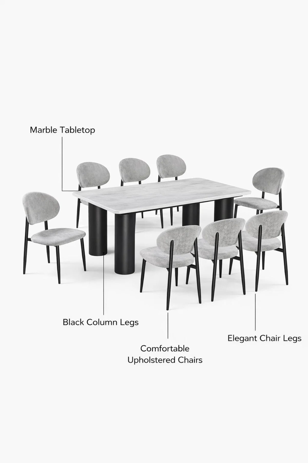 Modern Marble Top Dining Table Set with 8 Upholstered Chairs 220x100x75cm modern marble
