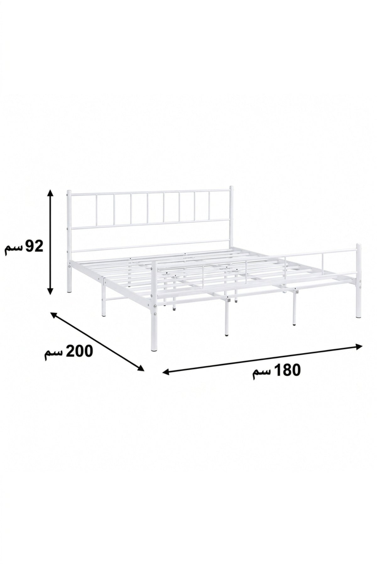 Modern White Metal Bed Frame 180_200 cm √ê Platform Bed with Minimalist Headboard, Heavy Duty Mattress Foundation