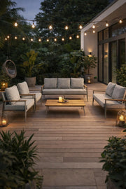 Modern 7-Piece Light Grey Sofa Set with Wooden Coffee Table √ê Contemporary Living Room Furniture