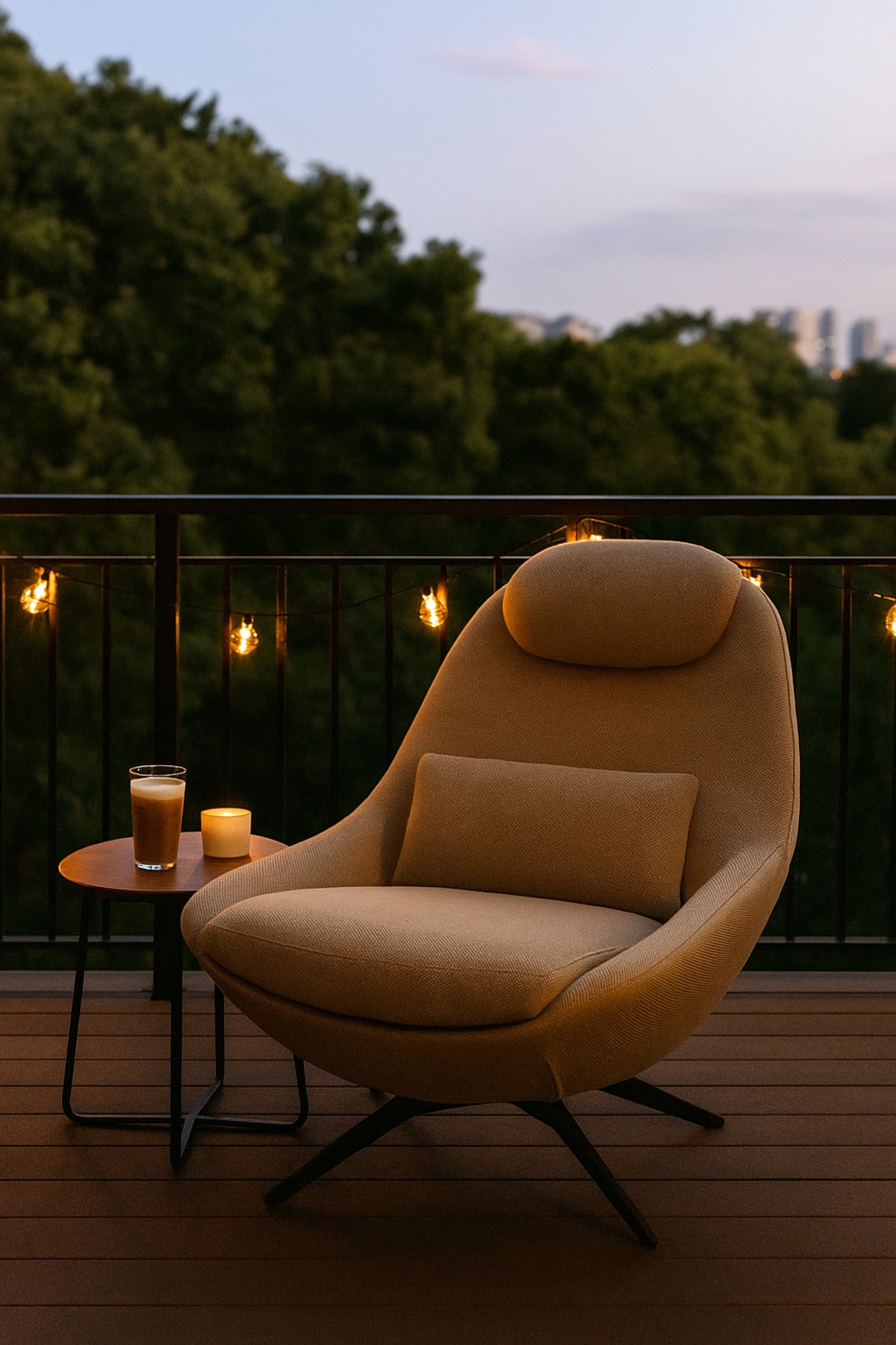 Khaki Fabric Lounge Chair with Cushion & Headrest Ð Modern Living Room Accent Chair