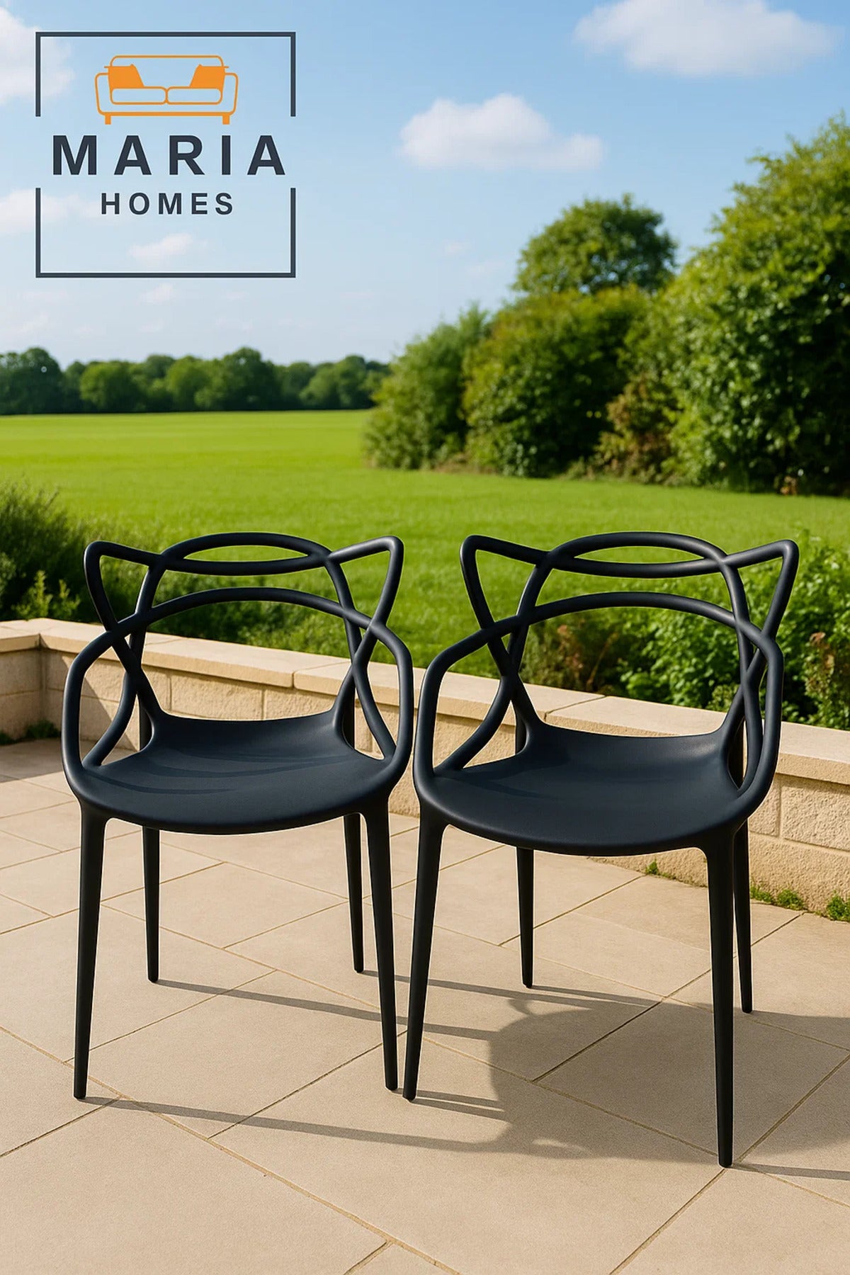 Modern Black Designer Plastic Chair Ð Sleek Stackable Armchair for Indoor and Outdoor Use