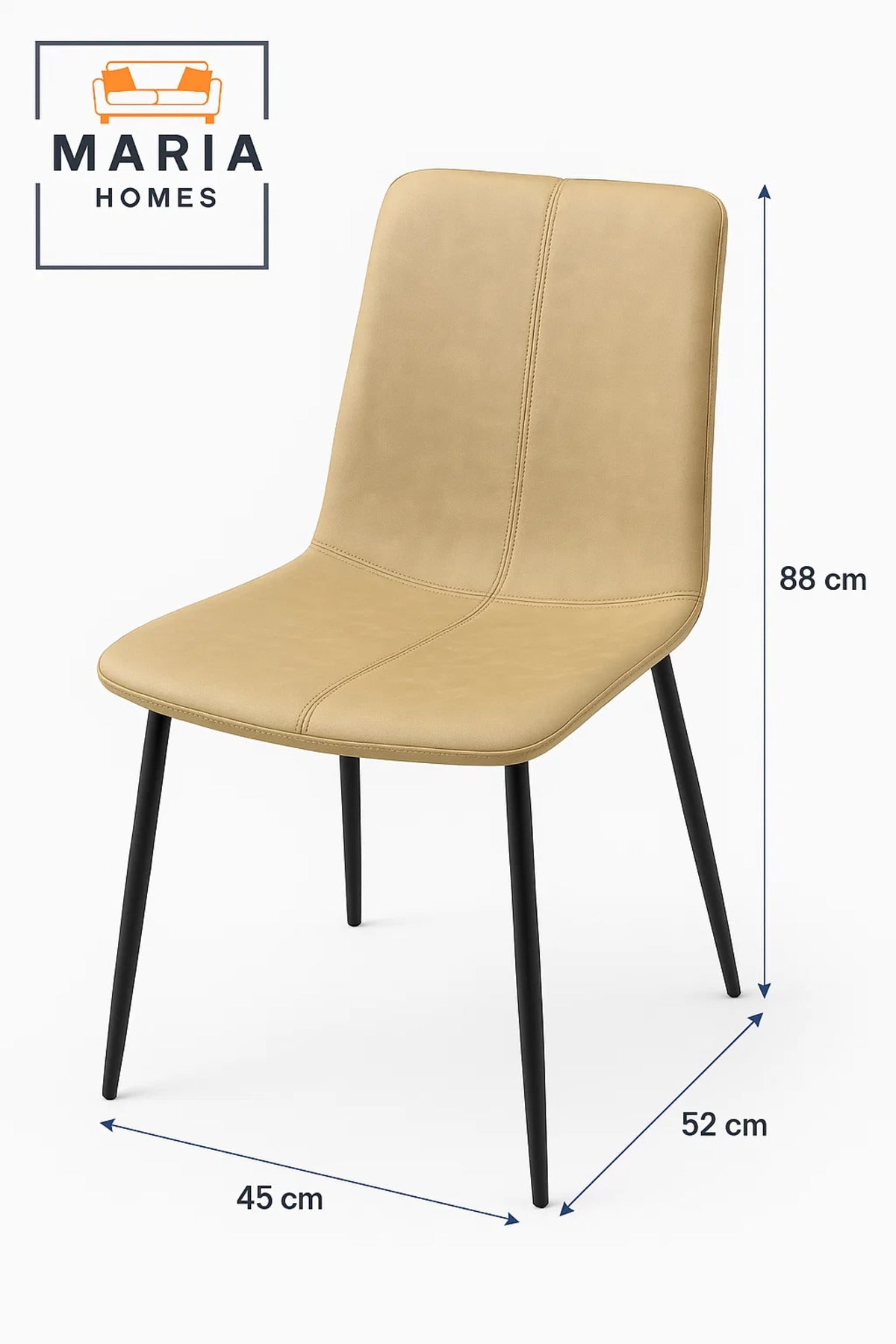 Beige Faux Leather Dining Chair with Stitch Detail and Black Metal Legs Ð Modern Minimalist Design
