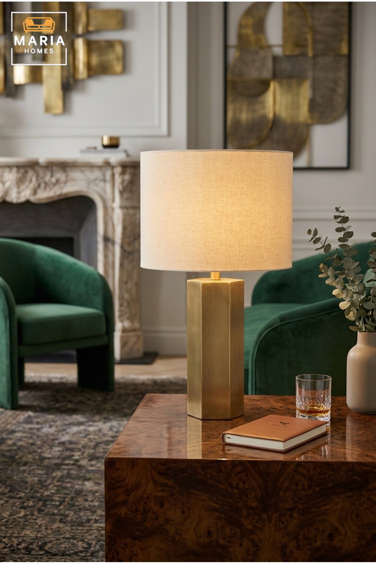 Modern Table Lamp with Fabric Drum Shade, Elegant Bedside Nightstand Lamp, Decorative Lighting for Bedroom, Living Room, Office, Hotel and Console Table