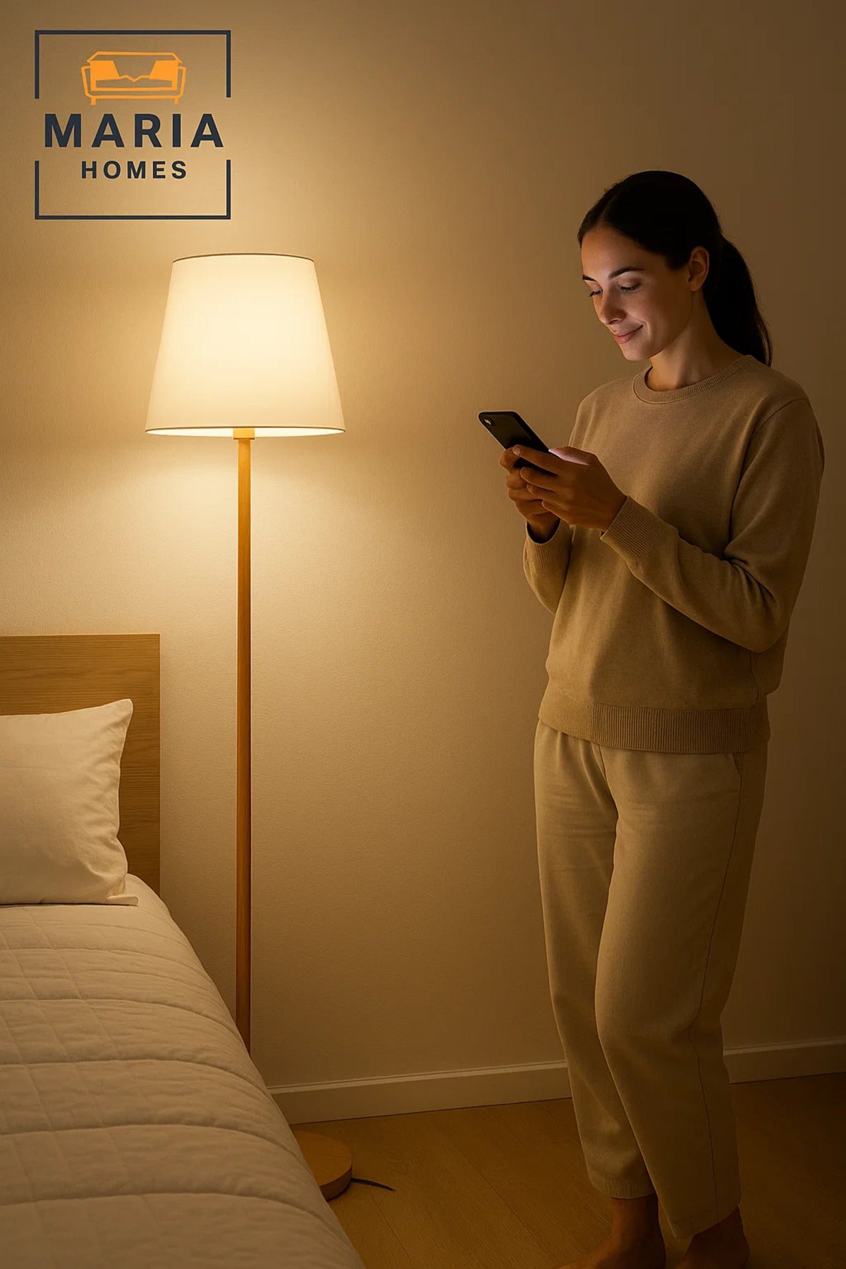 Minimalist Wooden Floor Lamp with White Fabric Shade