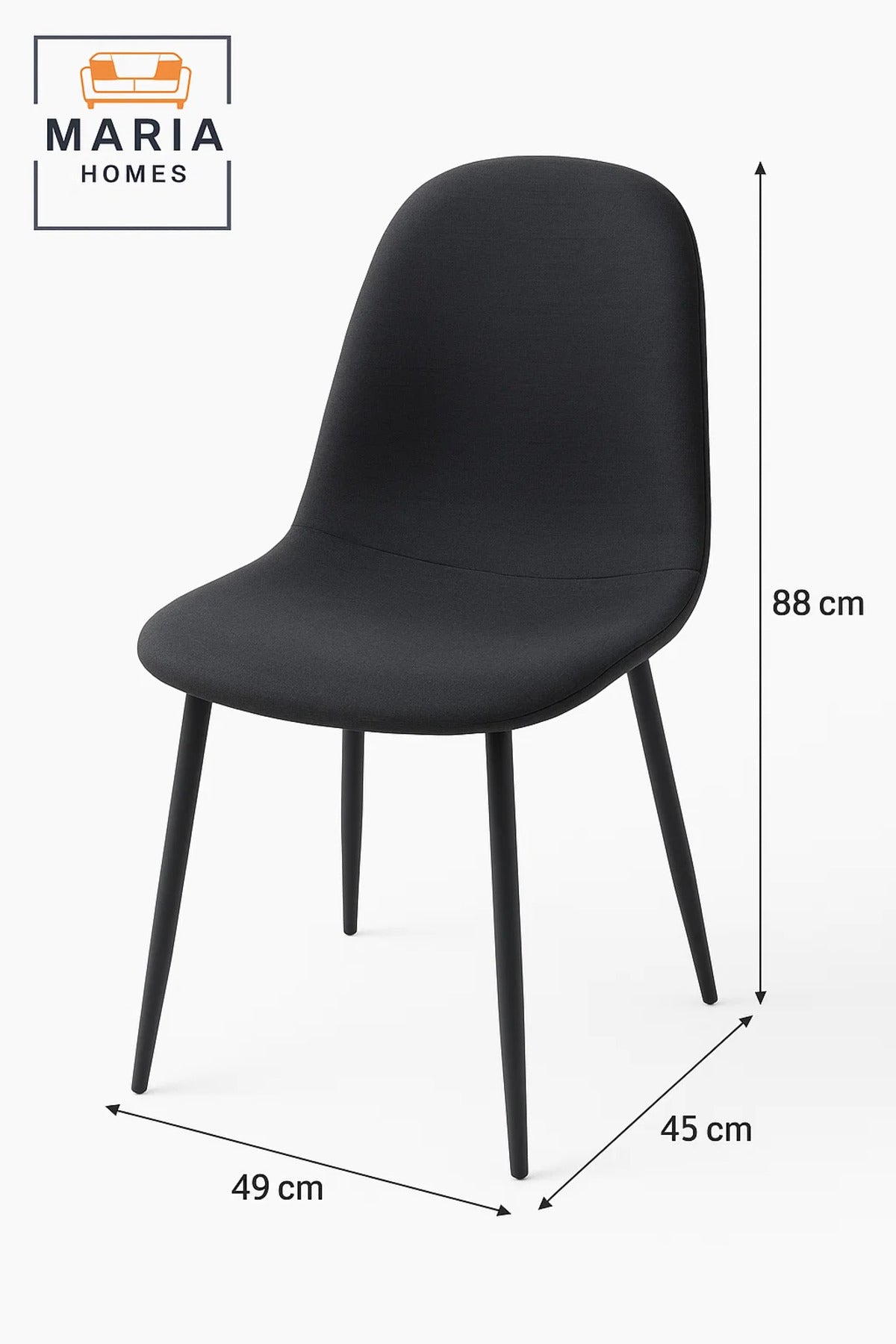 Modern Black Fabric Dining Chair Ð Comfortable Padded Seat with Sleek Metal Legs for Home or Office