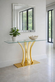 Luxury Gold Metal Console Table with Glass Top Modern Entryway Furniture for Hallway Living Room