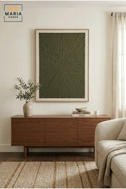 Modern Abstract Textured Wall Art with Natural Frame, Olive Green Botanical Relief Design for Living Room, Bedroom, Hallway and Office Décor