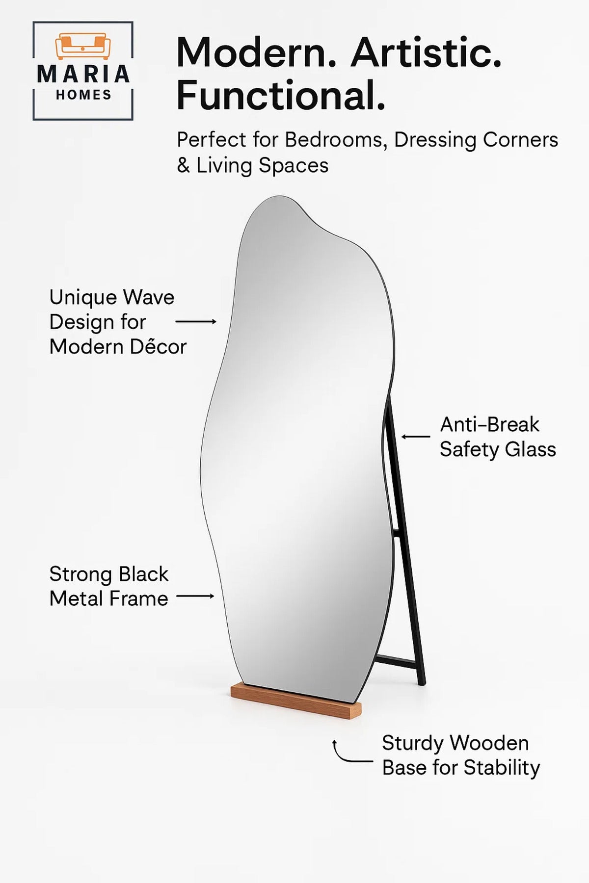 Irregular Full Length Mirror Modern Decorative Standing Floor Mirror for Bedroom Dressing
