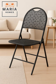 Black Folding Chair with Intricate Patterned Back Ð Space-Saving Outdoor & Indoor Seating