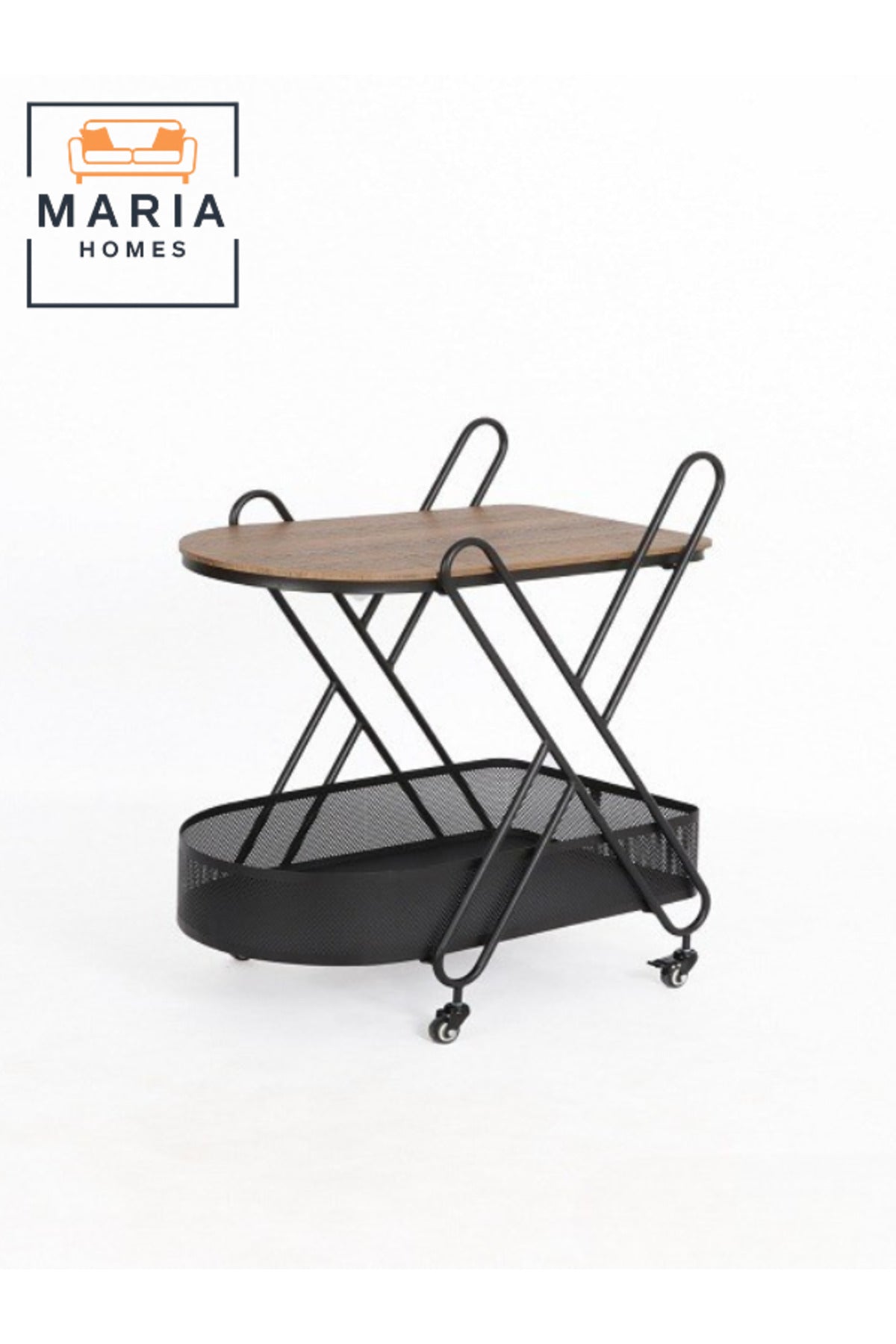 Brown Wooden Serving Trolley with Black Metal Frame Ð Modern Bar & Tea Cart with Wheels 70_44_85 cm