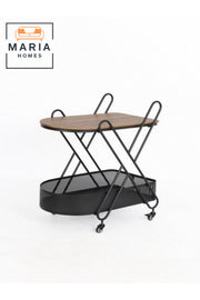 Brown Wooden Serving Trolley with Black Metal Frame Ð Modern Bar & Tea Cart with Wheels 70_44_85 cm