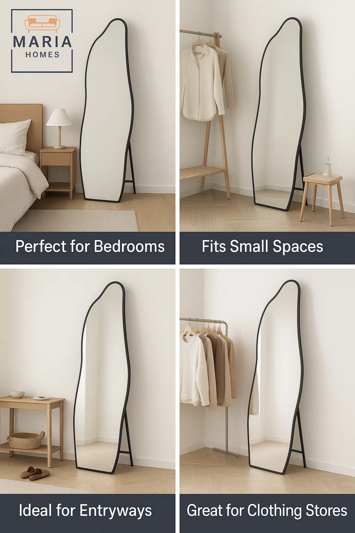 Wavy Full-Length Standing Mirror in Black Frame Ð 170x58 cm Modern Accent