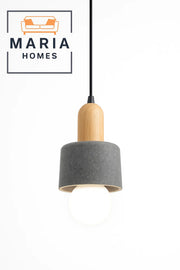 Compact Grey Pendant Light with Wooden Top