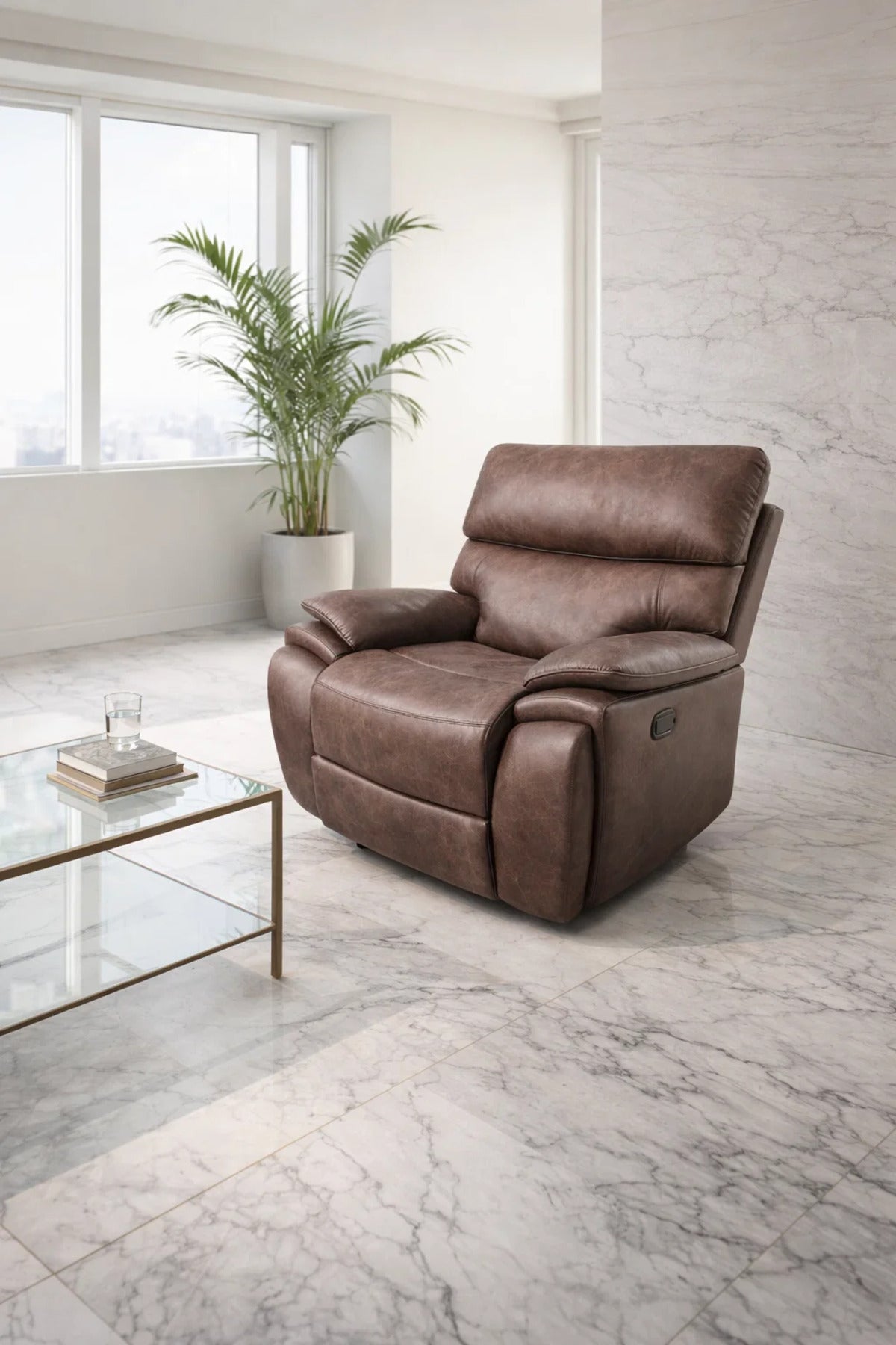 Modern Brown Recliner Sofa Chair with Cup Holder √ê Adjustable Comfort Seating