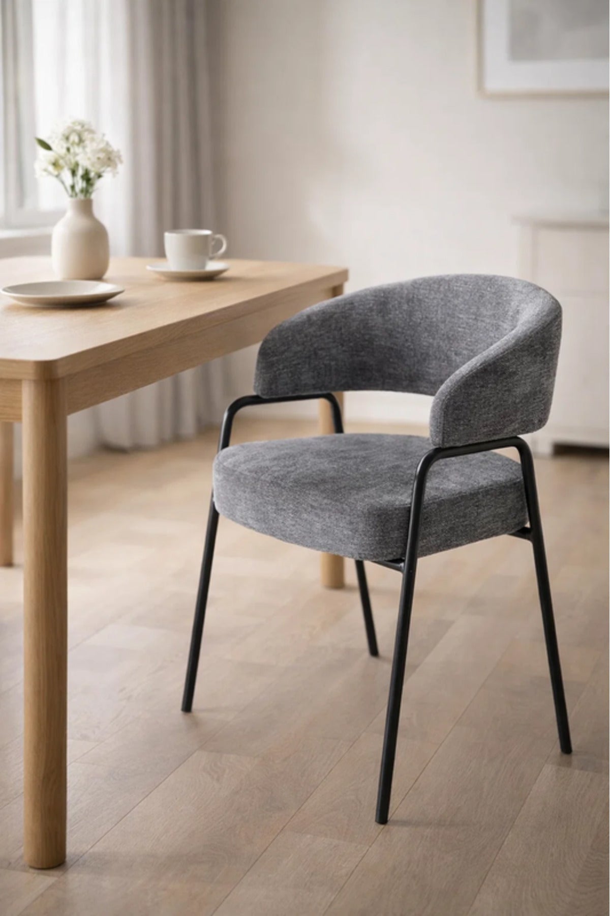 Dark Grey Armchair with Black Metal Legs, 78x47x50 CM dark grey armchair Dining Room