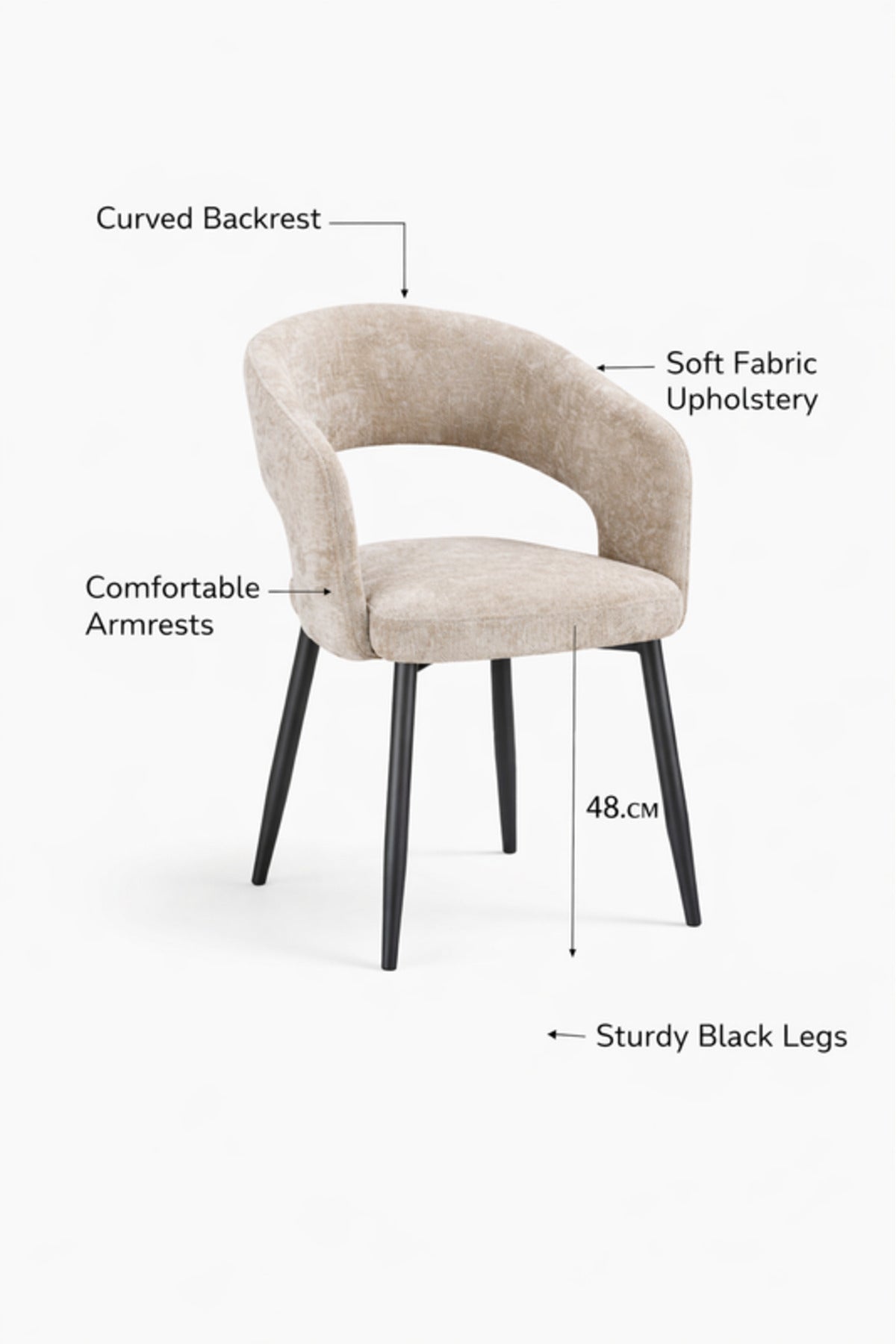 Dark Beige Fabric Arm Dining Chair 80x44x48cm Modern dark beige fabric Kitchen