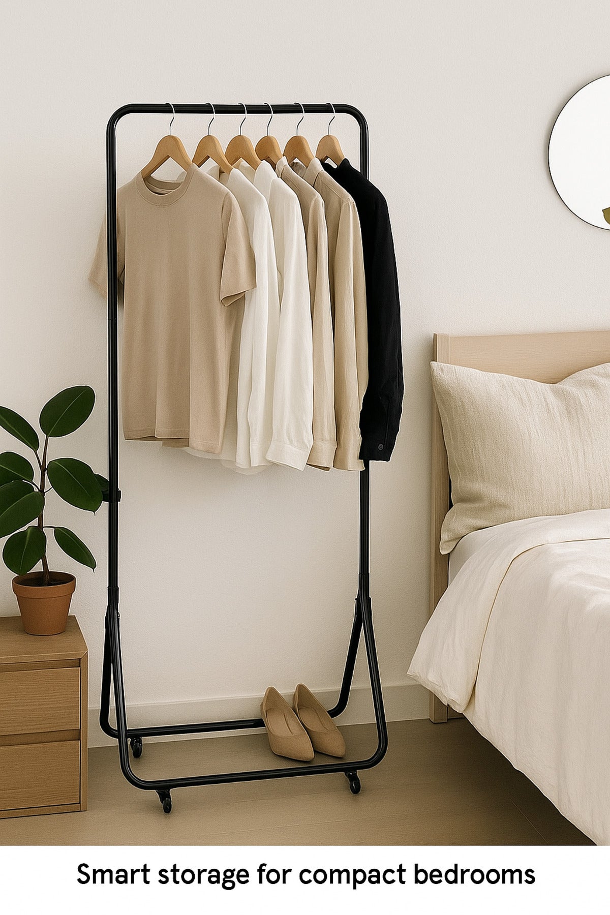 Black Metal Clothing Rack with Wheels Ð 168_60 cm Portable Garment Stand