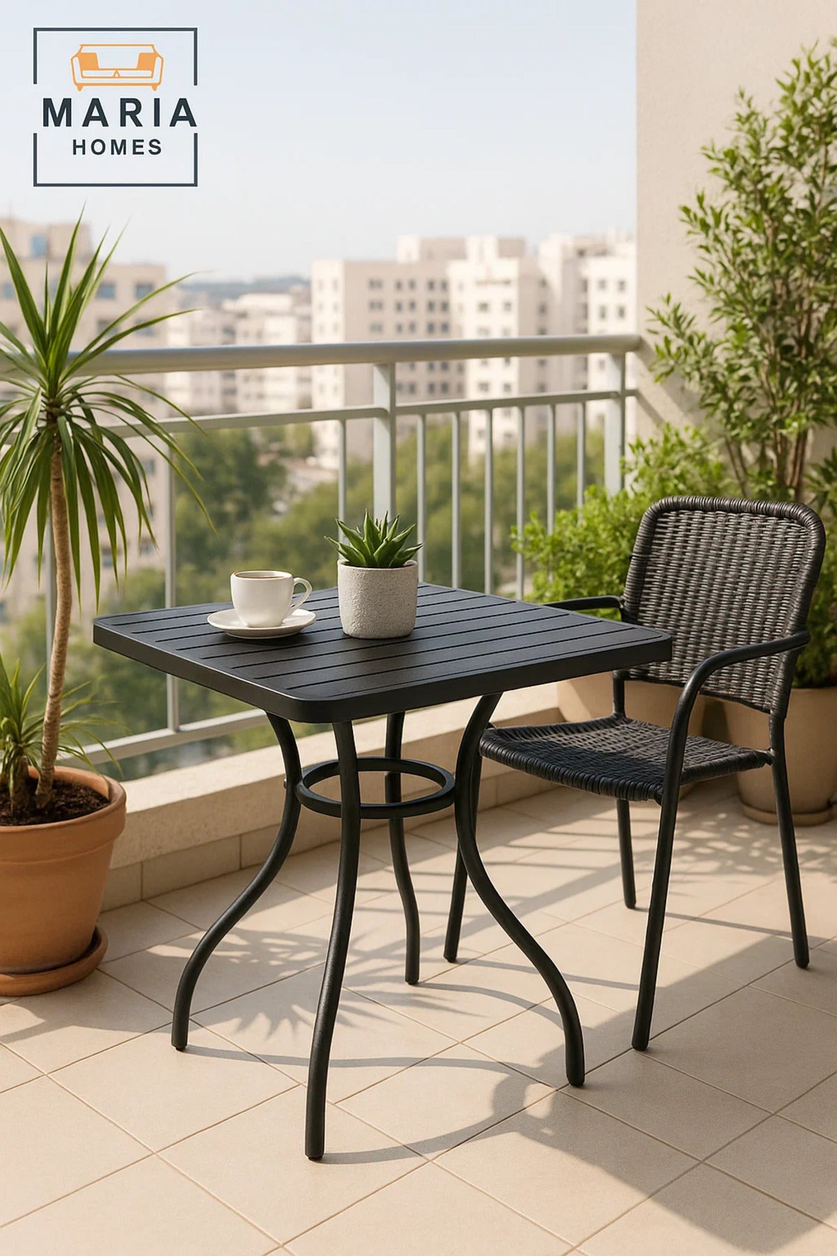 Modern Black Square Cafe Table 80x80x75 cm Outdoor Indoor Metal Dining Table