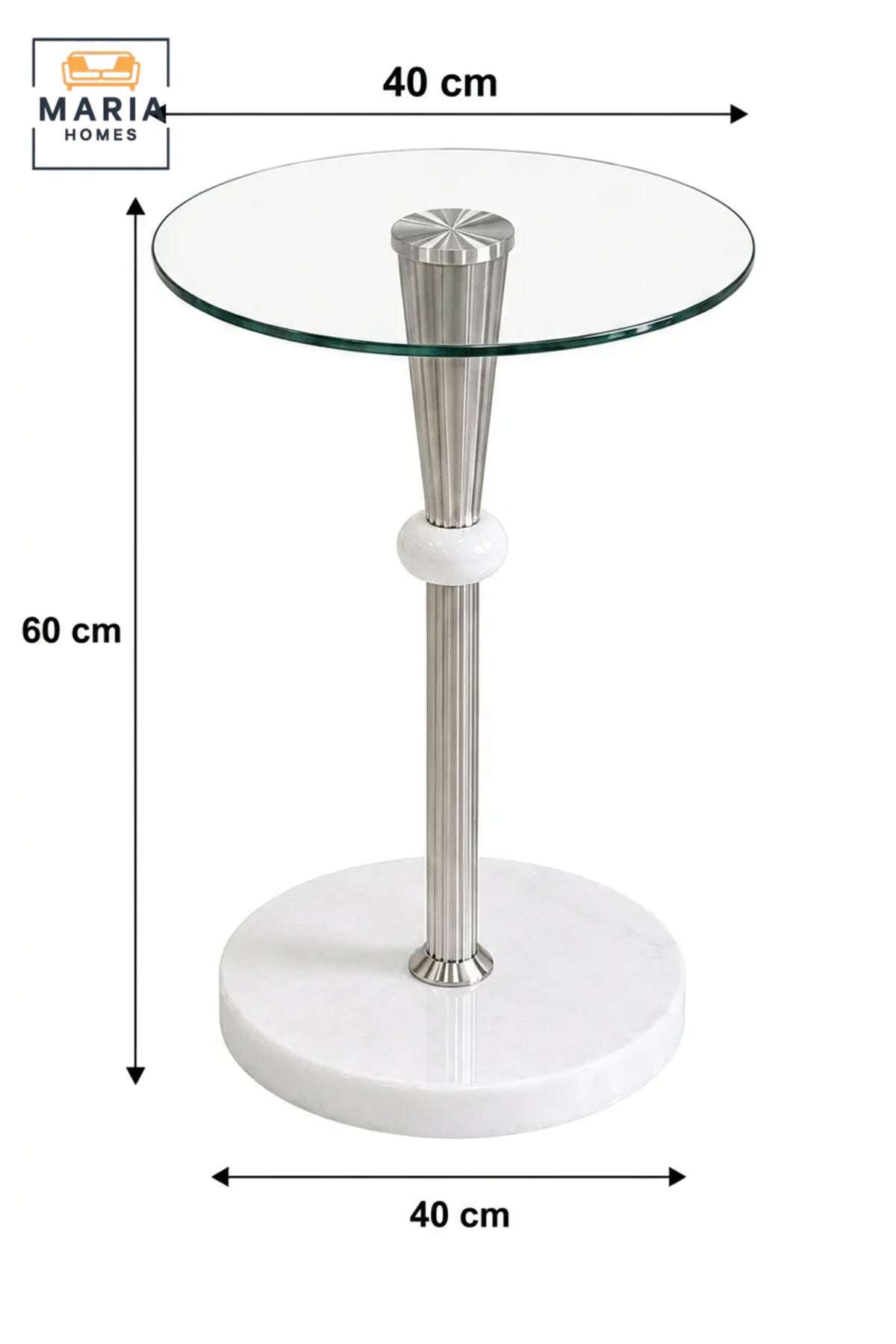 Modern Round Glass Side Table with Marble Base and Stainless Steel Frame