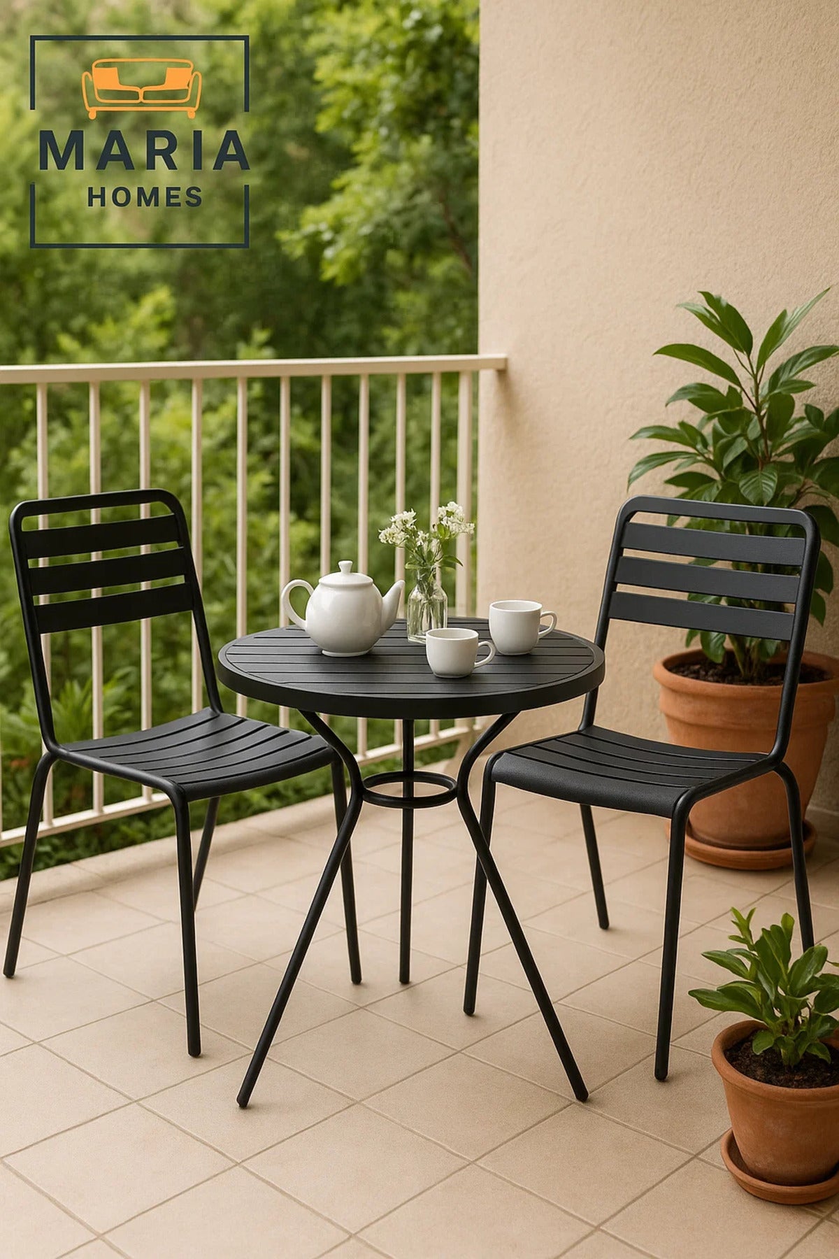 Round Black Outdoor Bistro Table with Tripod Base