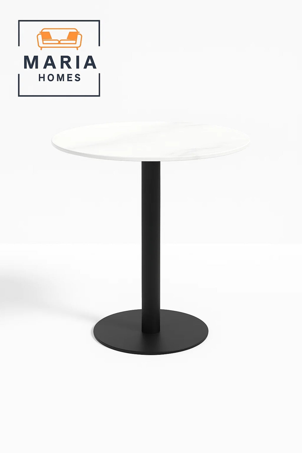 Round White Marble Table with Black Metal Pedestal Base