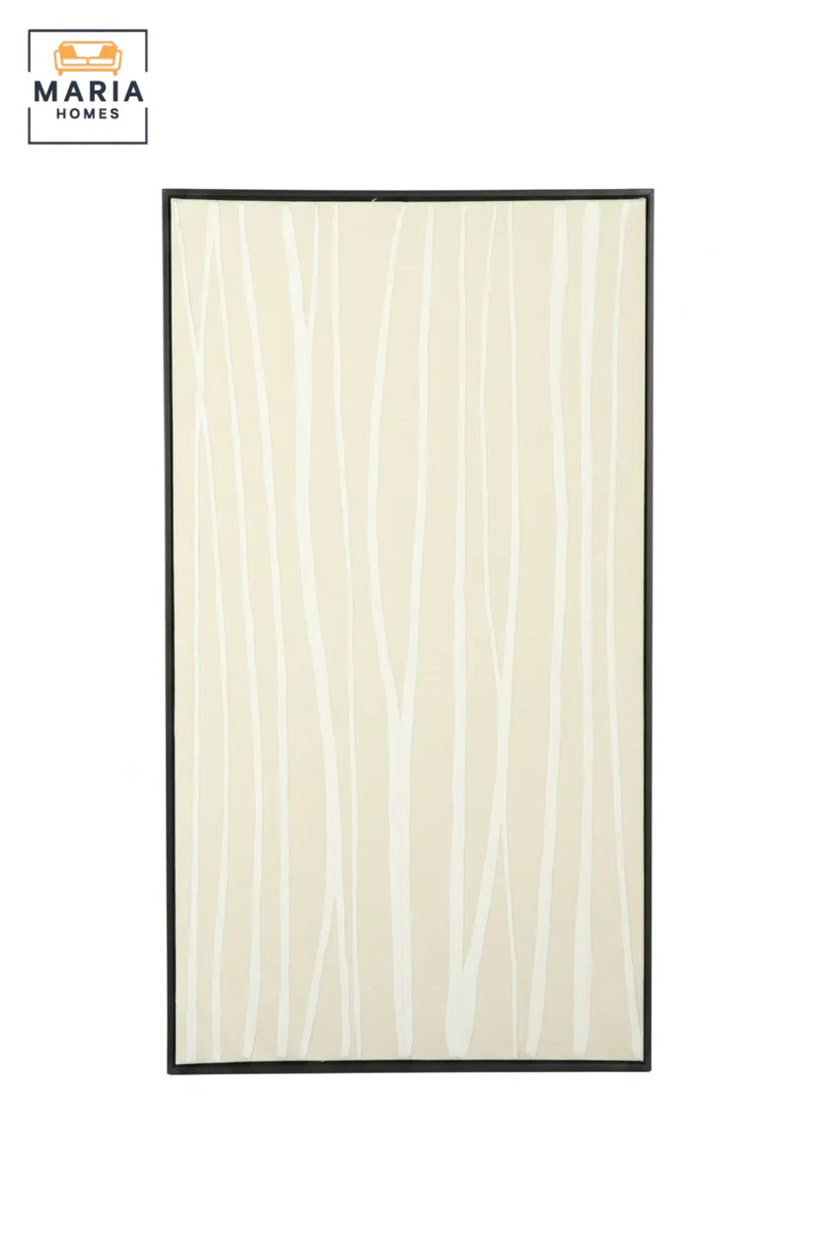 Modern Abstract Textured Wall Art with Slim Black Frame, White Linear Design on Beige Canvas for Living Room, Bedroom, Hallway and Office Décor