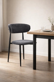 Modern Grey Fabric Dining Chair with Curved Backrest & Solid Wood Legs