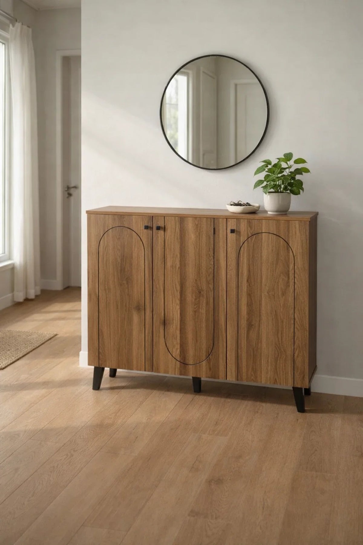 Dark Brown Wooden Shoe Cabinet with 3 Doors 120 x 32 x 94 cm