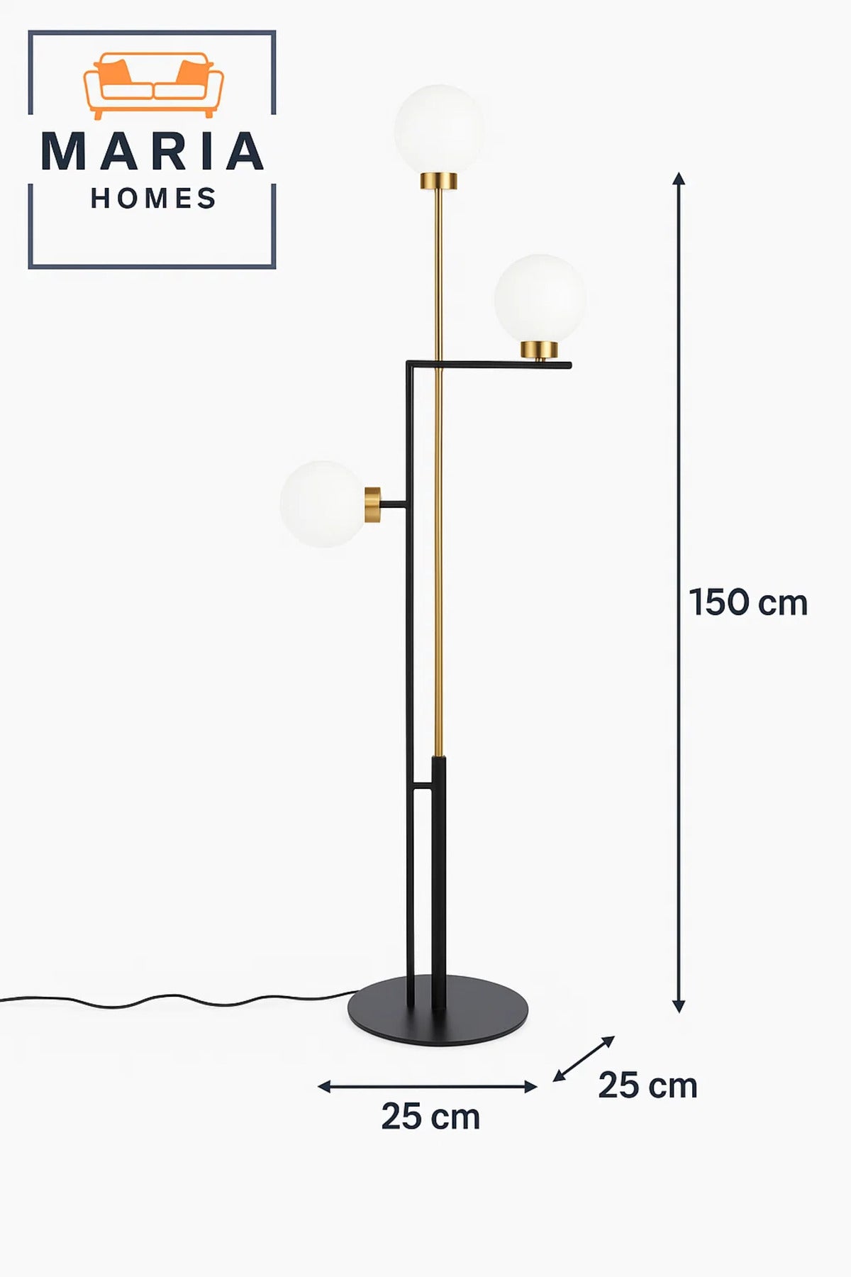 Contemporary Black and Gold Floor Lamp with 3 Globes