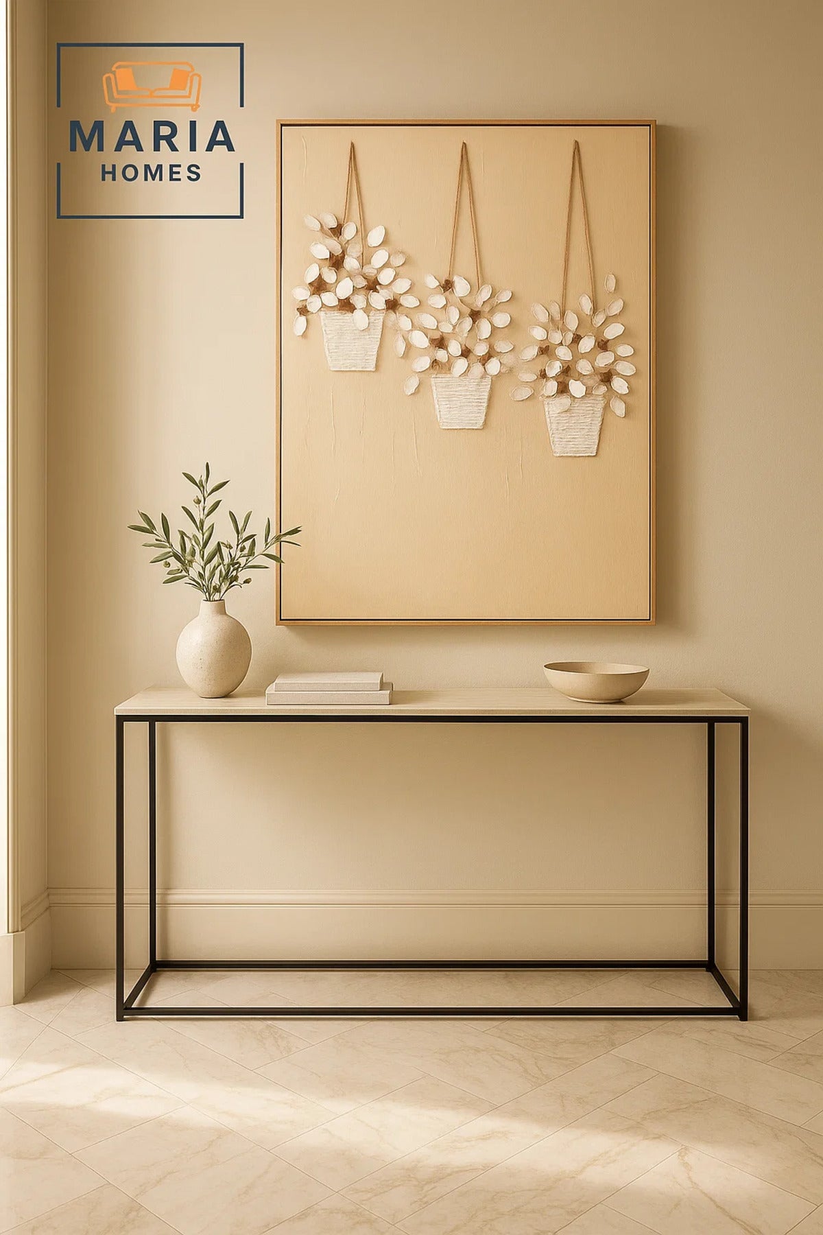 Modern 3D Wall Art Ð Beige Hanging Flower Pots Decorative Panel 150_100 cm