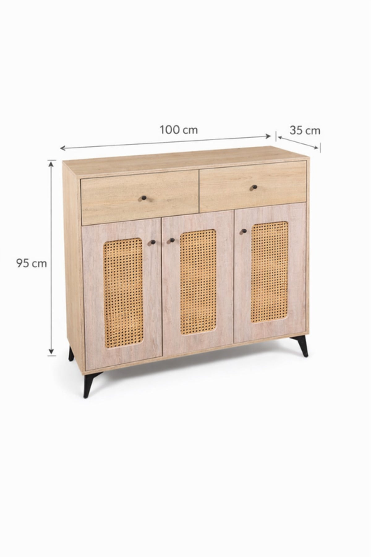 Wood Storage Cabinet with Rattan Doors 100_35_95 cm Modern Sideboard wood storage