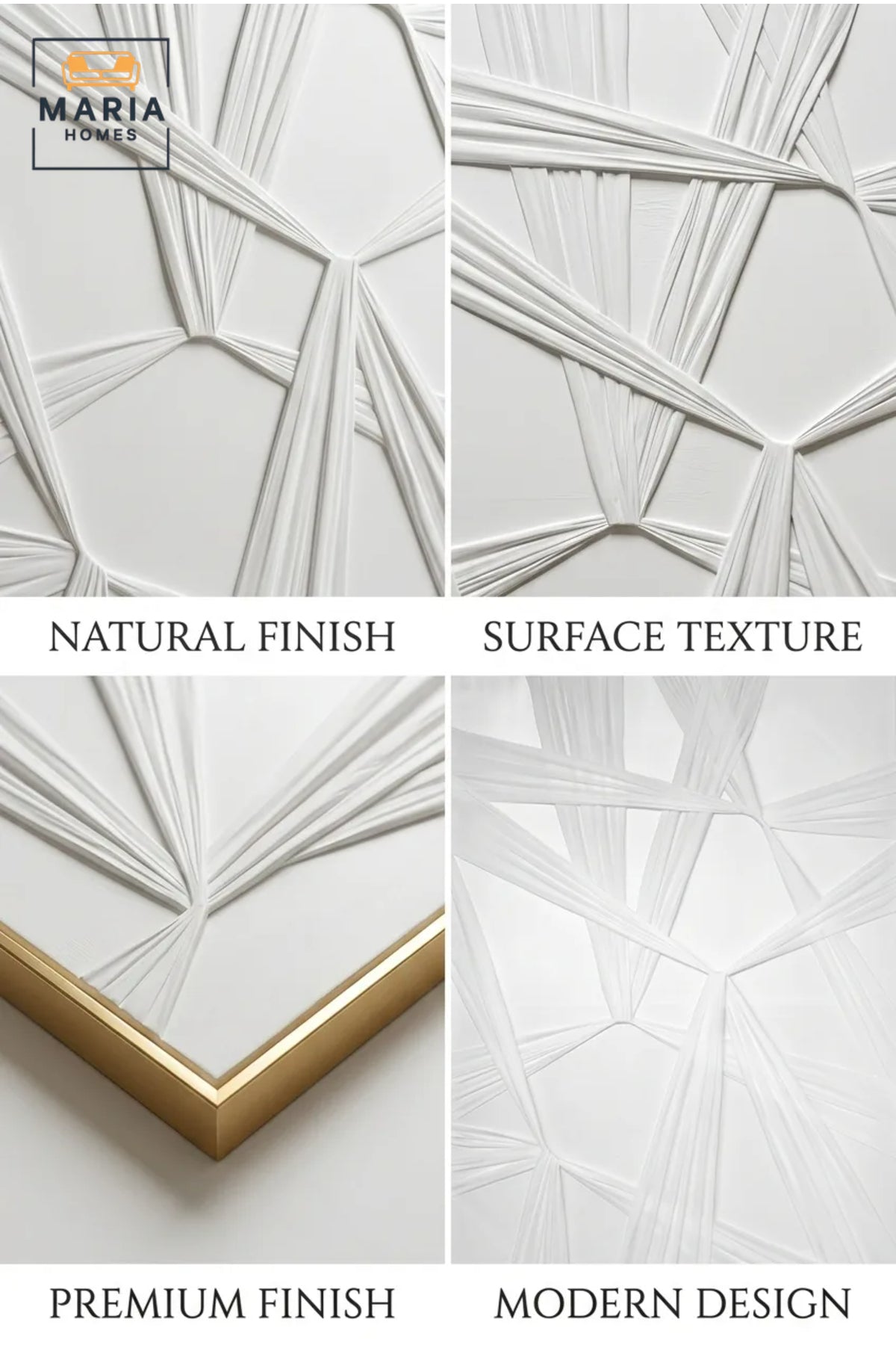 Modern White Geometric Textured Wall Art √ê Minimalist Abstract Framed Decorative Painting for Living Room, Bedroom & Office D≈Ωcor