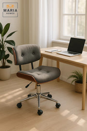 Dark Grey Swivel Office Chair with Wheels, Mid-Century Adjustable Desk Chair