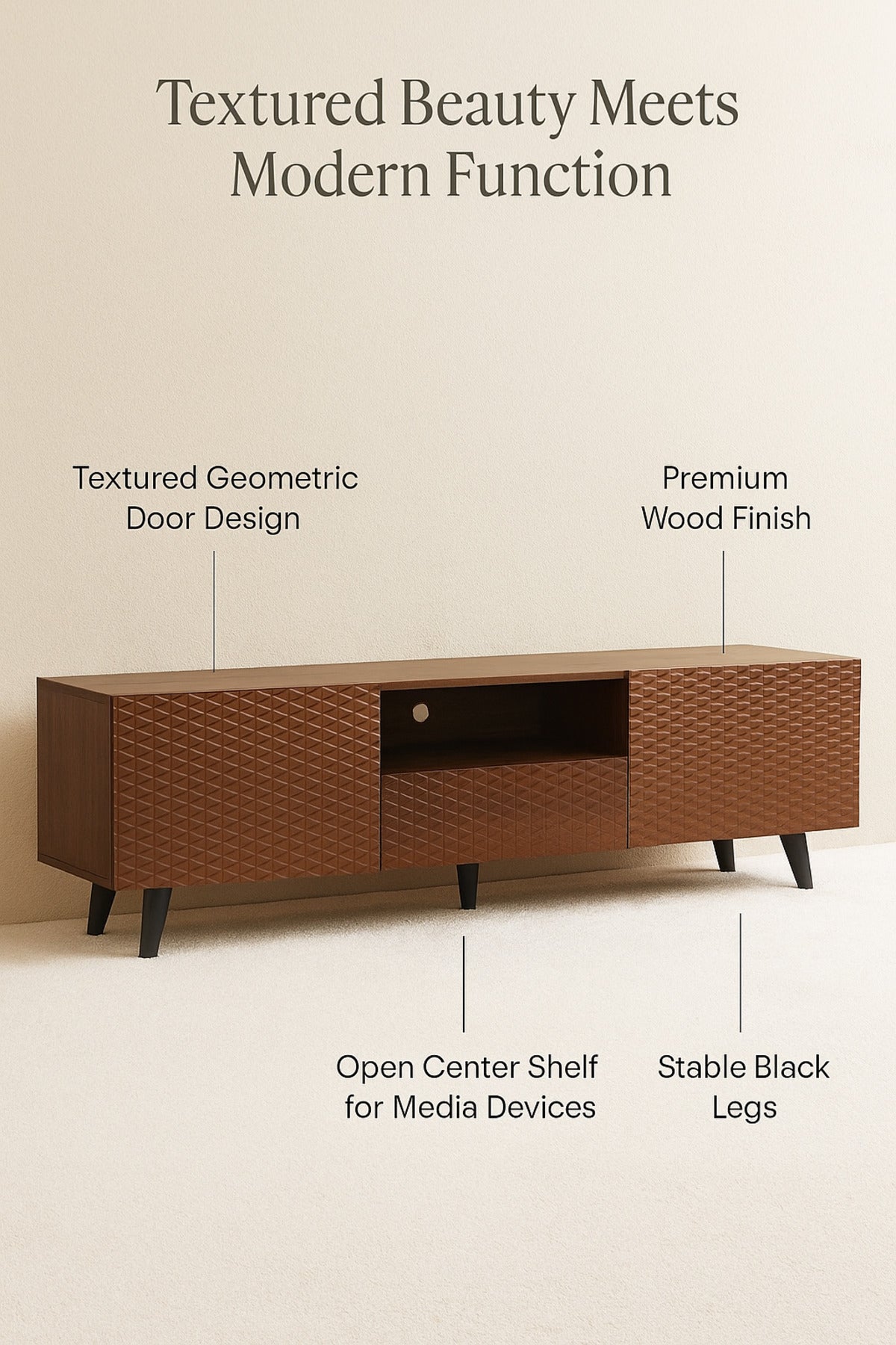 Brown Wooden TV Stand 160_40_61 cm Ð Modern Textured Design TV Unit with Storage Cabinets