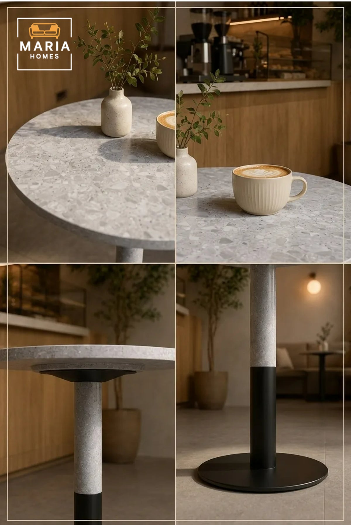 Modern Round Caf≈Ω Table with Marble-Look Top and Metal Pedestal Base
