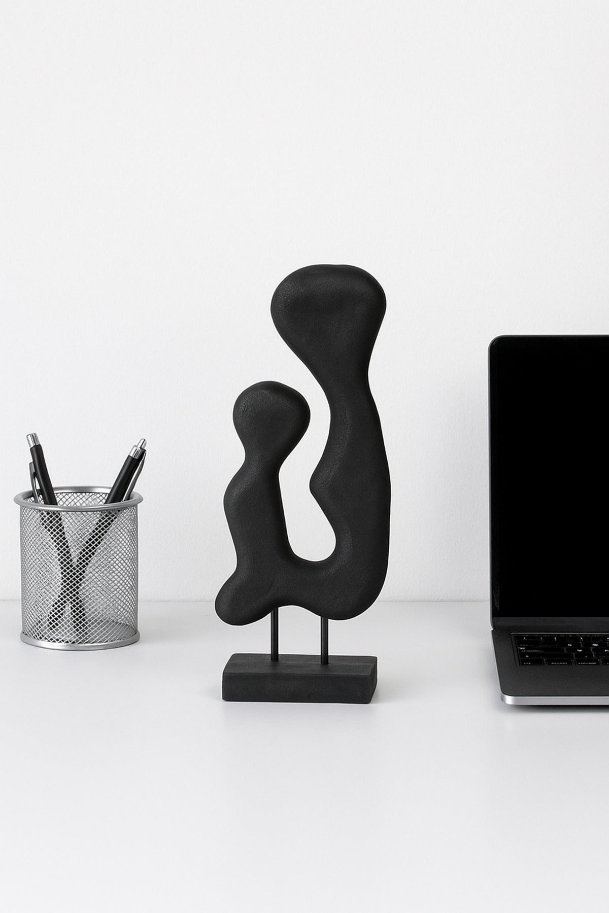 Black Wooden Abstract Freeform Sculpture on Stand Ð Modern Decorative Accent
