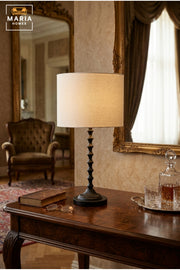 Classic Table Lamp with Cylindrical Fabric Shade, Decorative Sculpted Base and Stable Round Stand for Bedroom, Living Room, Office, Hotel and Side Table