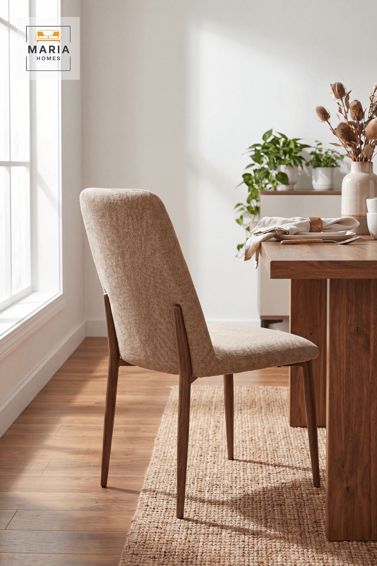 Coffee Upholstered Dining Chair with Wood Print Legs, Modern Accent Seating