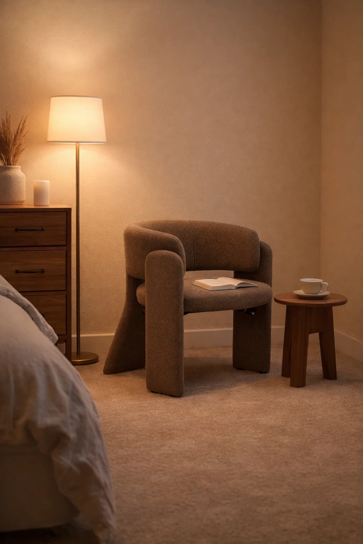 Luxury Coffee Fabric Dining Chair Modern Upholstered Armchair for Living Room Bedroom Interior