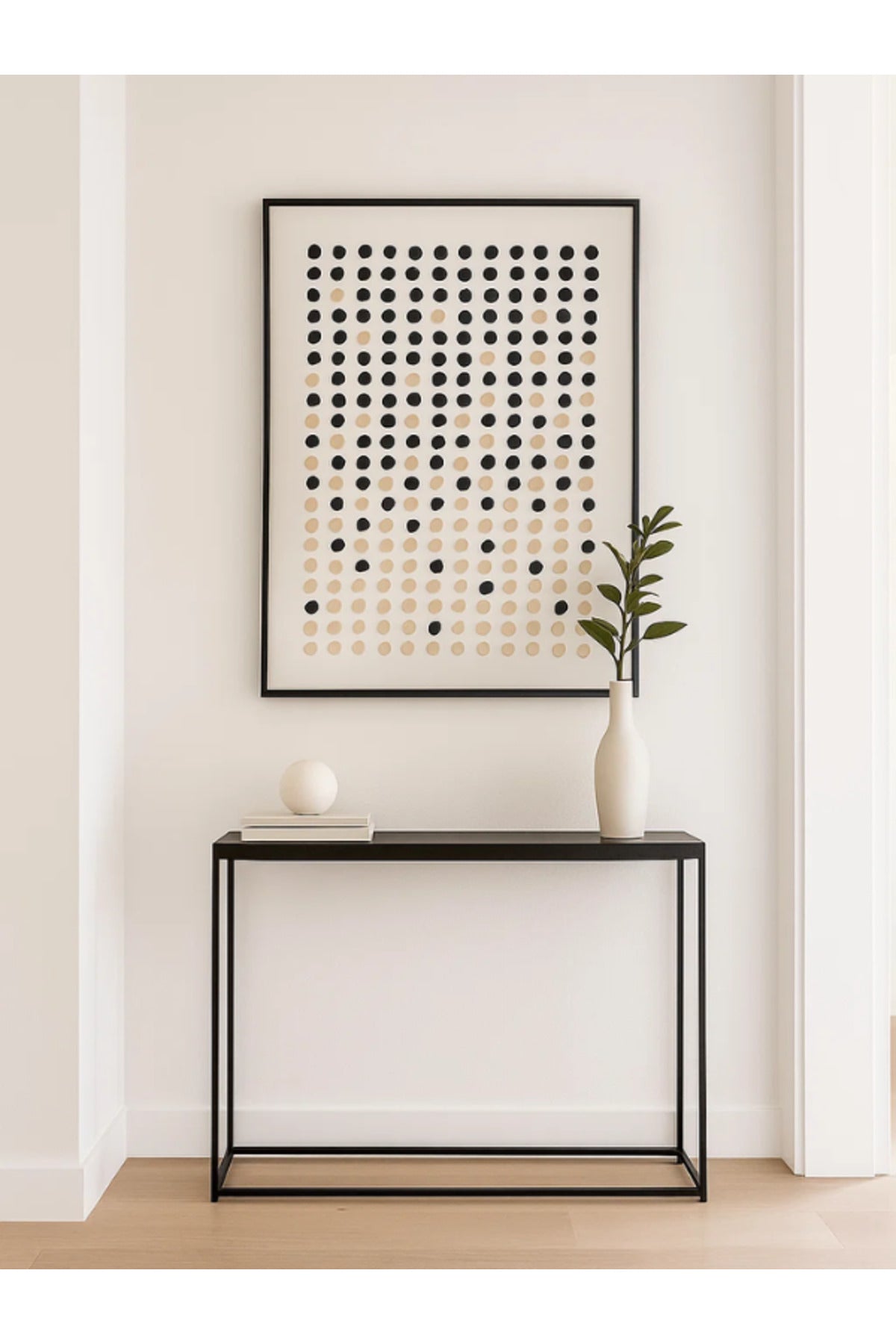 Modern Abstract Wall Art Ð 120_80 cm Black and Beige Dot Pattern Framed Canvas