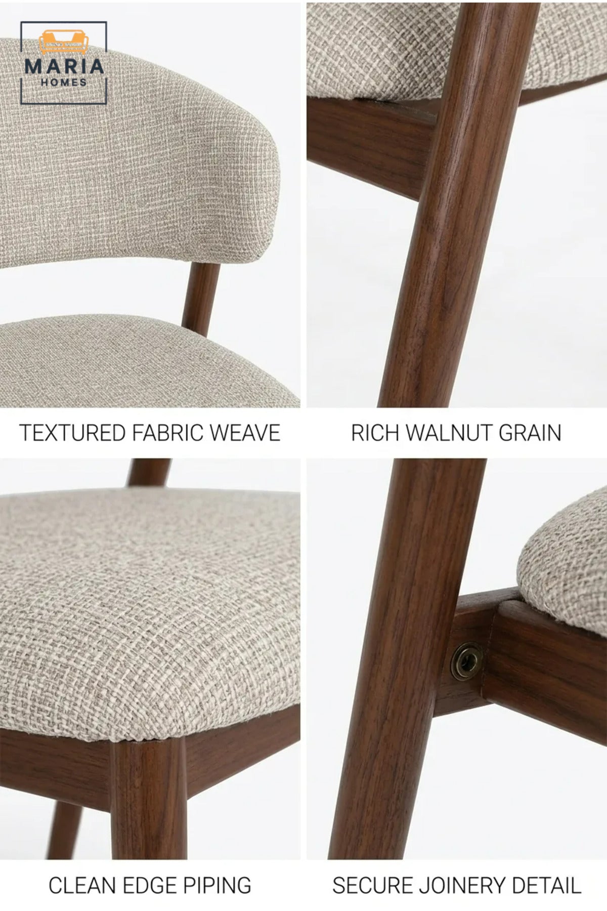 Modern Upholstered Dining Chair with Solid Wood Frame, Curved Fabric Backrest & Cushioned Seat, Contemporary Kitchen & Dining Room Chair