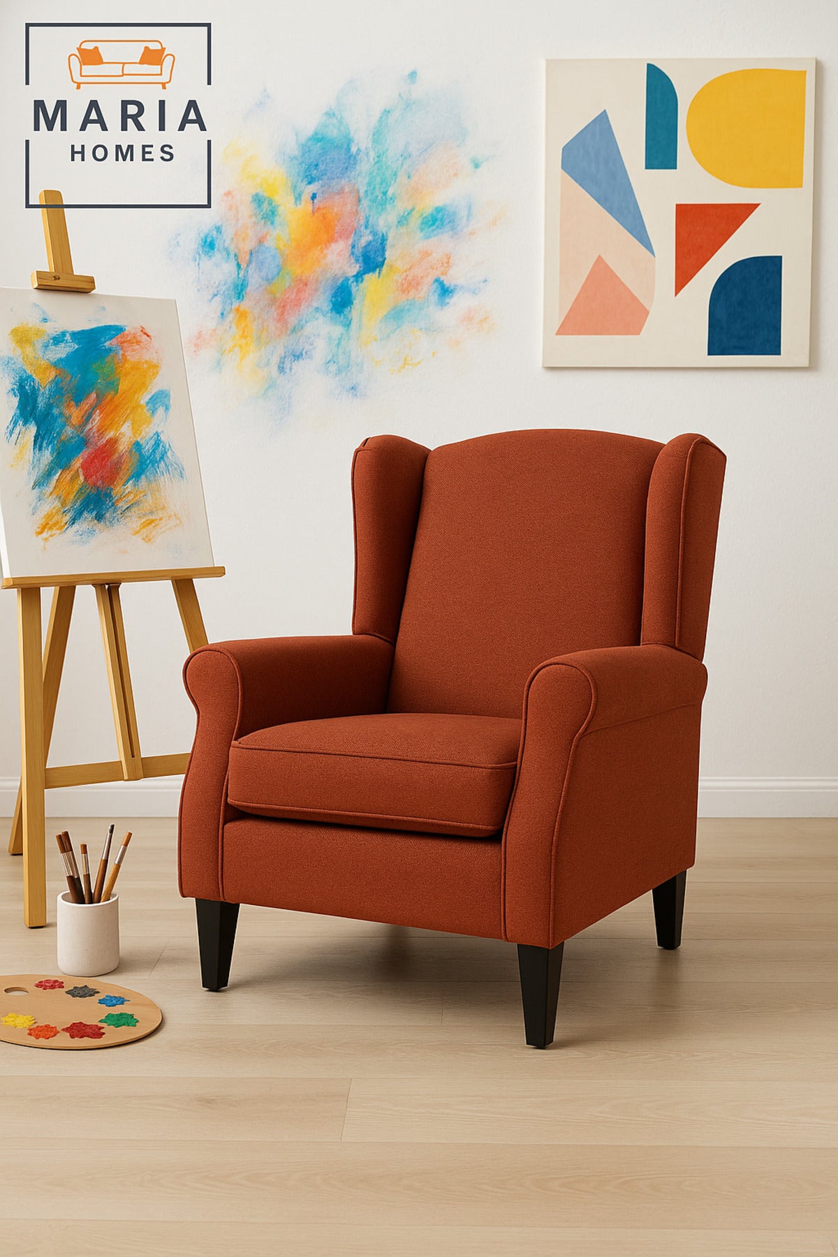 Orange Wingback Armchair Ð Modern Accent Chair with High Back and Soft Cushion