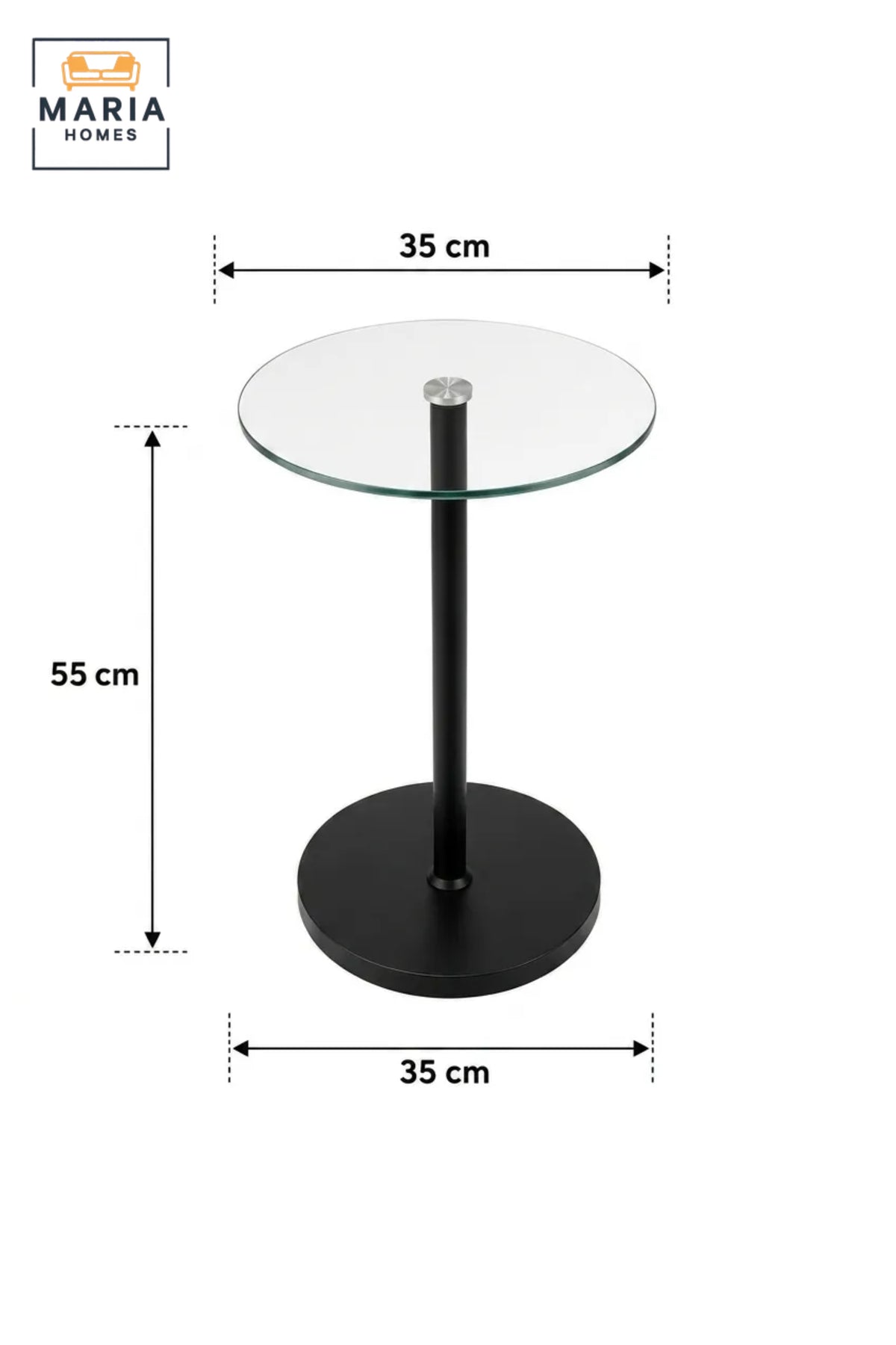 Minimalist Round Glass Side Table with Black Metal Pedestal Base for Modern Living Spaces