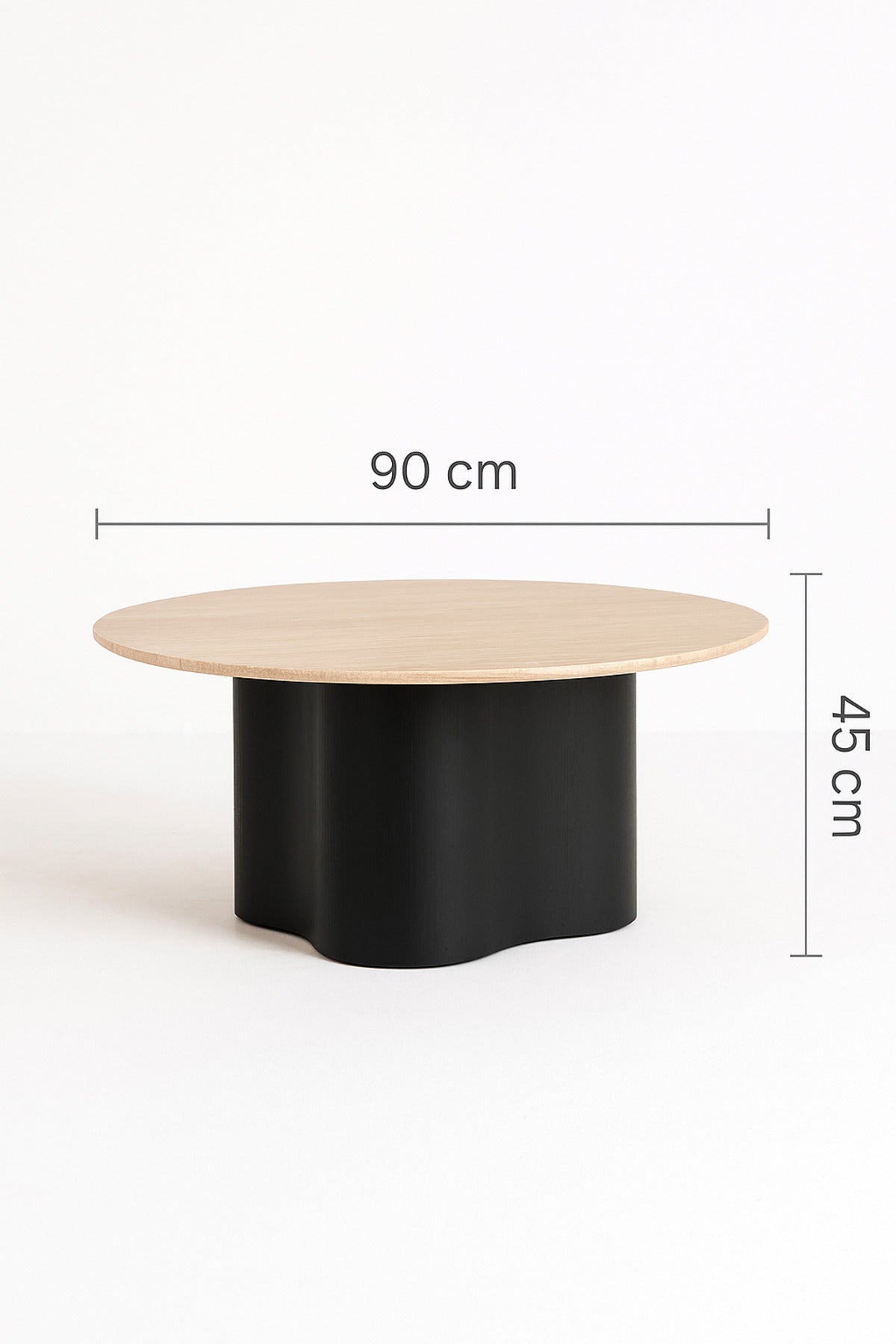 Round Black Coffee Table with Wood Top Ð Modern Center Table 90_45 cm